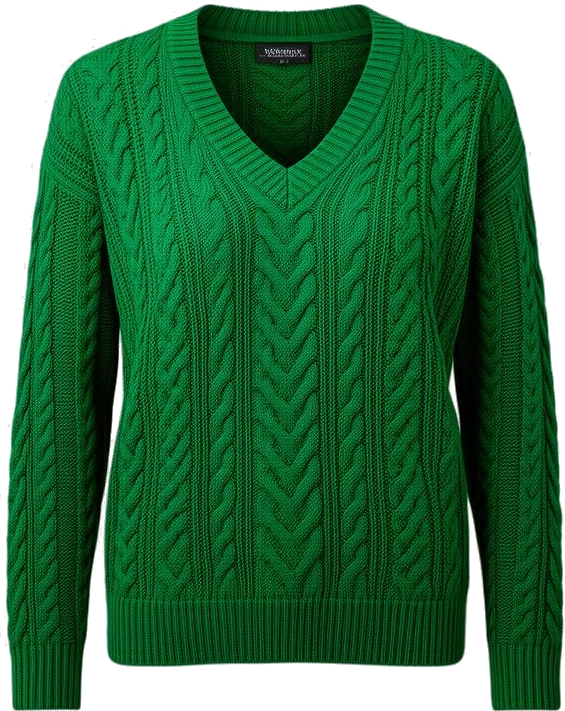 top: Lumen Studio V-Neck Cable Knit Sweater