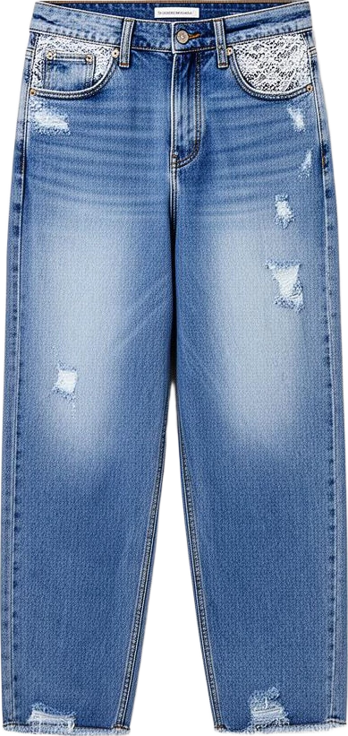 bottom: Northwind Distressed Loose-Fit Jeans With Lace Detail