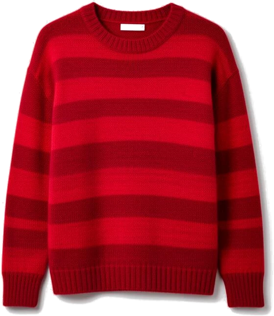 A striped wool crewneck sweater, cut out of its packshot — one real garment from our own demo catalog.