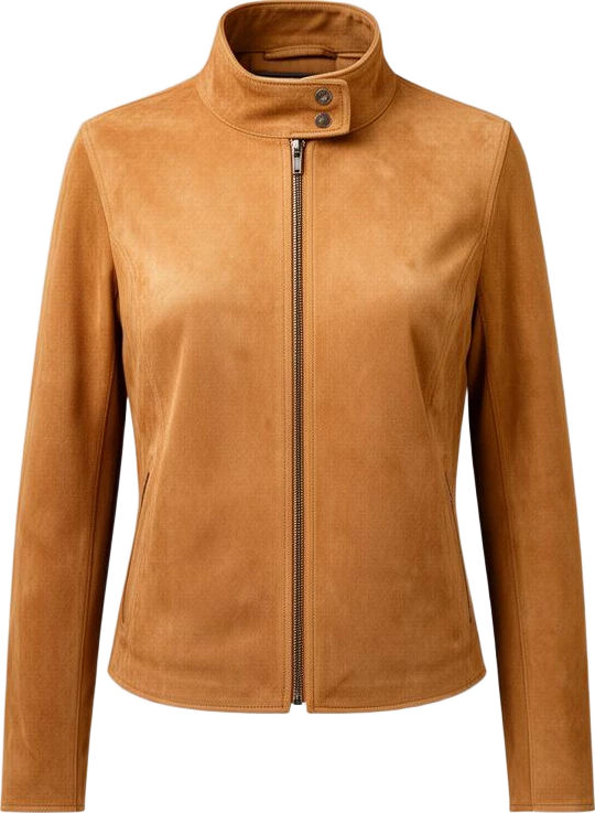 outerwear: Atlas & Co High-Neck Suede Leather Jacket