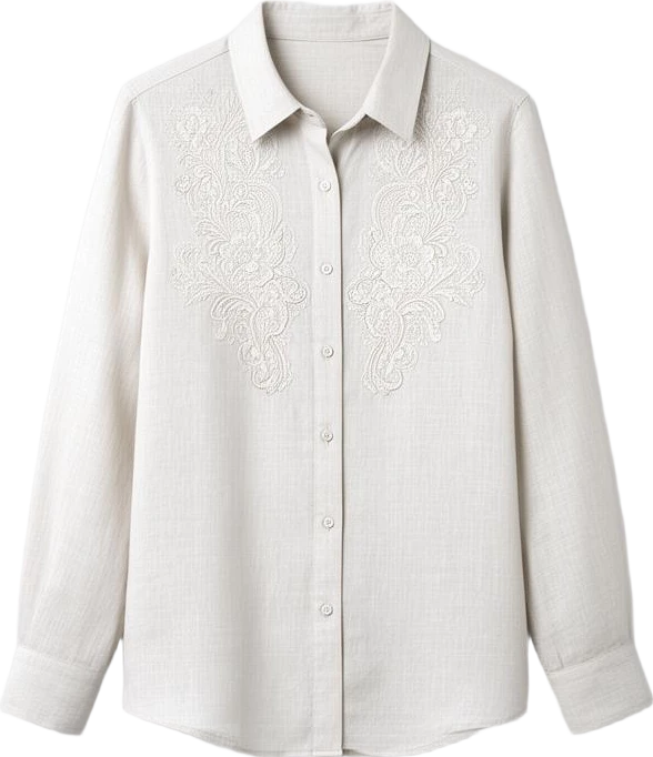top: Lumen Studio Embroidered Linen Blend Button-Up Shirt