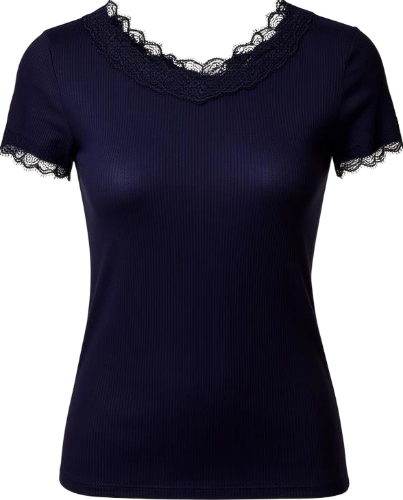 top: Mira & Stone Ribbed Lace Trim Top