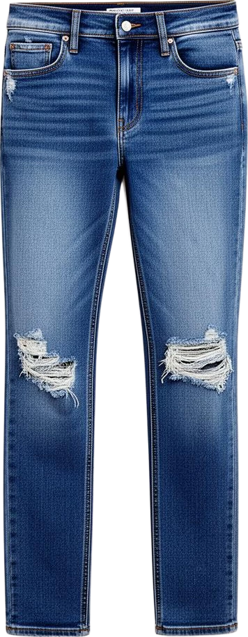 bottom: Lumen Studio Ripped Straight-Leg Mid-Rise Jeans