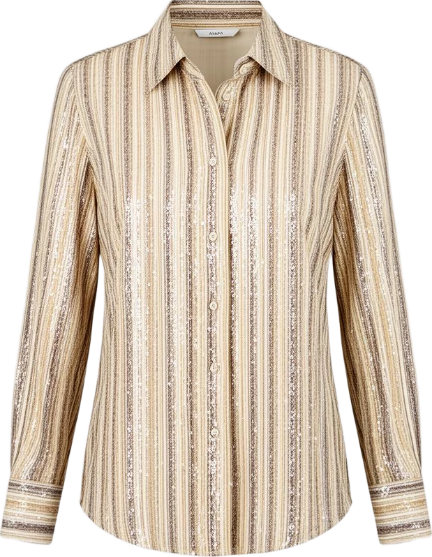 top: Lumen Studio Striped Sequin Button-Up Shirt