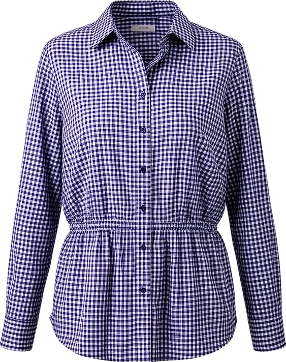 top: Mira & Stone Gingham Button-Down Shirt With Elastic Waist
