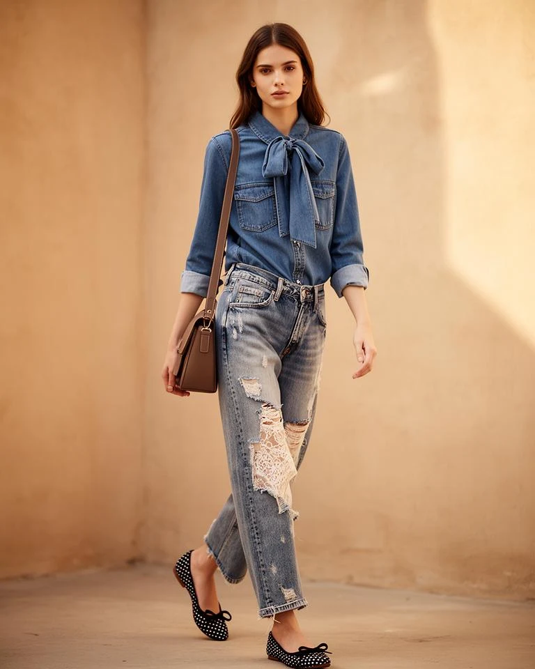 Bow Denim Shirt, worn