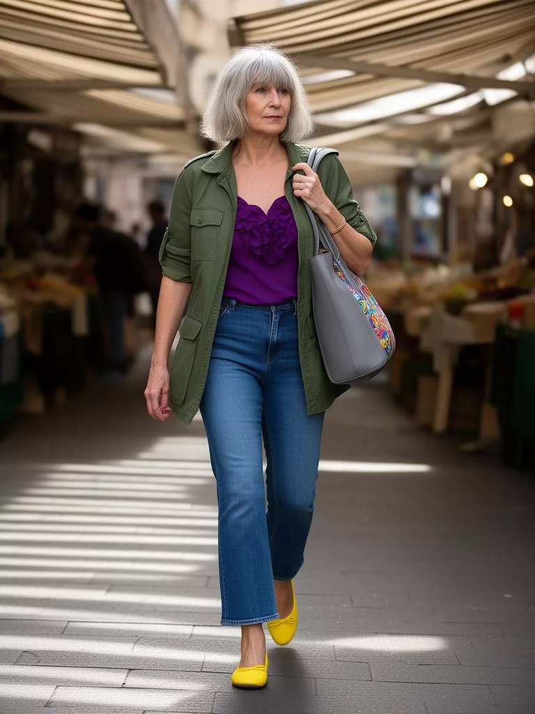 An AI-rendered look, worn: Rolled Sleeve Safari Jacket. Every garment is a real catalog product.