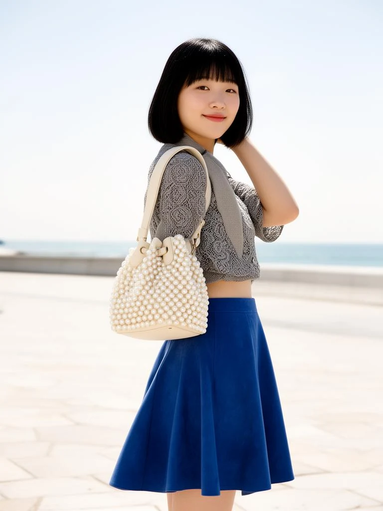 An AI-rendered look, worn: Lace Detail Crop Top. Every garment is a real catalog product.
