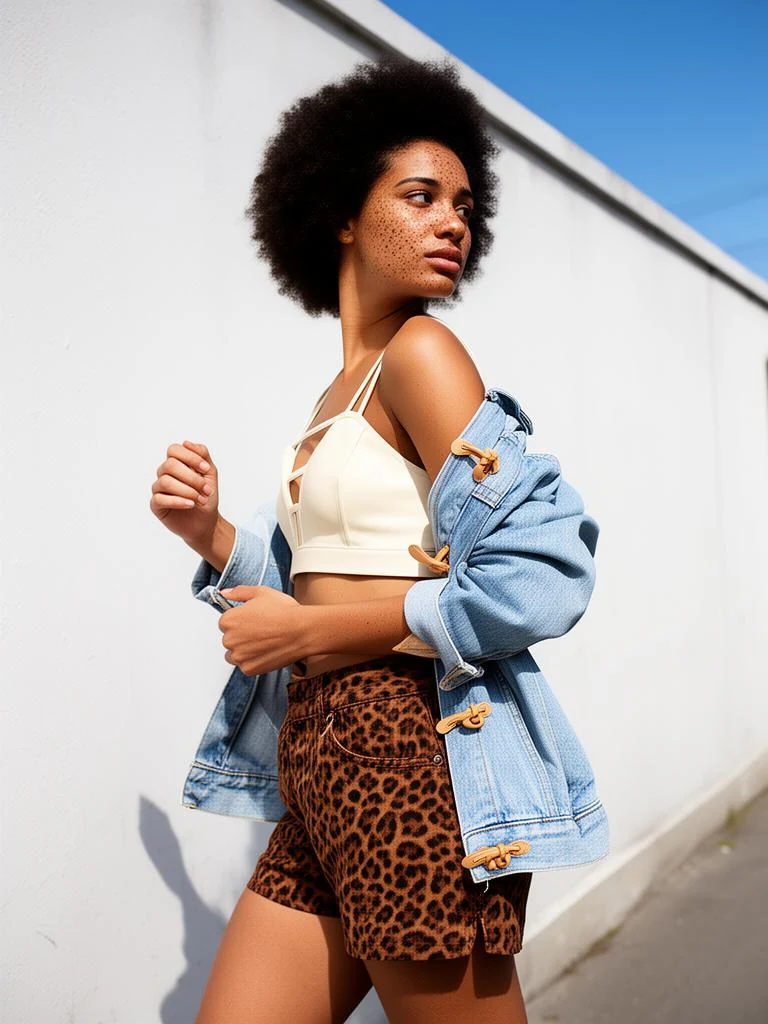 Same-style look: Animal Print Denim Mini Shorts