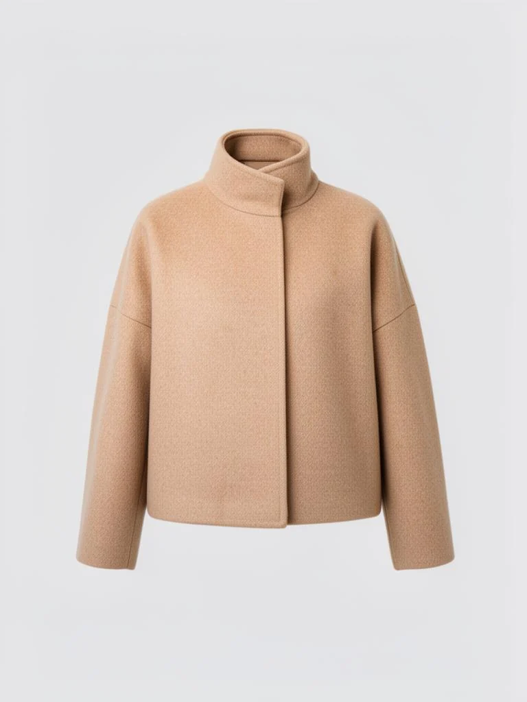 Northwind High Neck Cropped Wool Coat