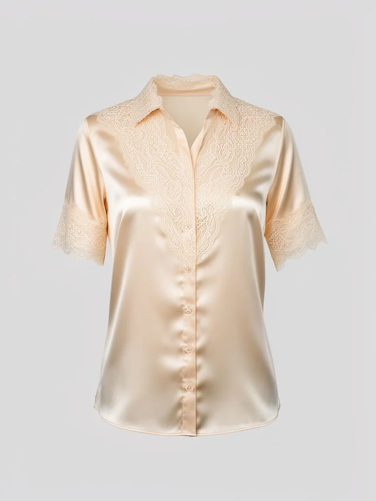 Lumen Studio Satin Lace Trim Shirt