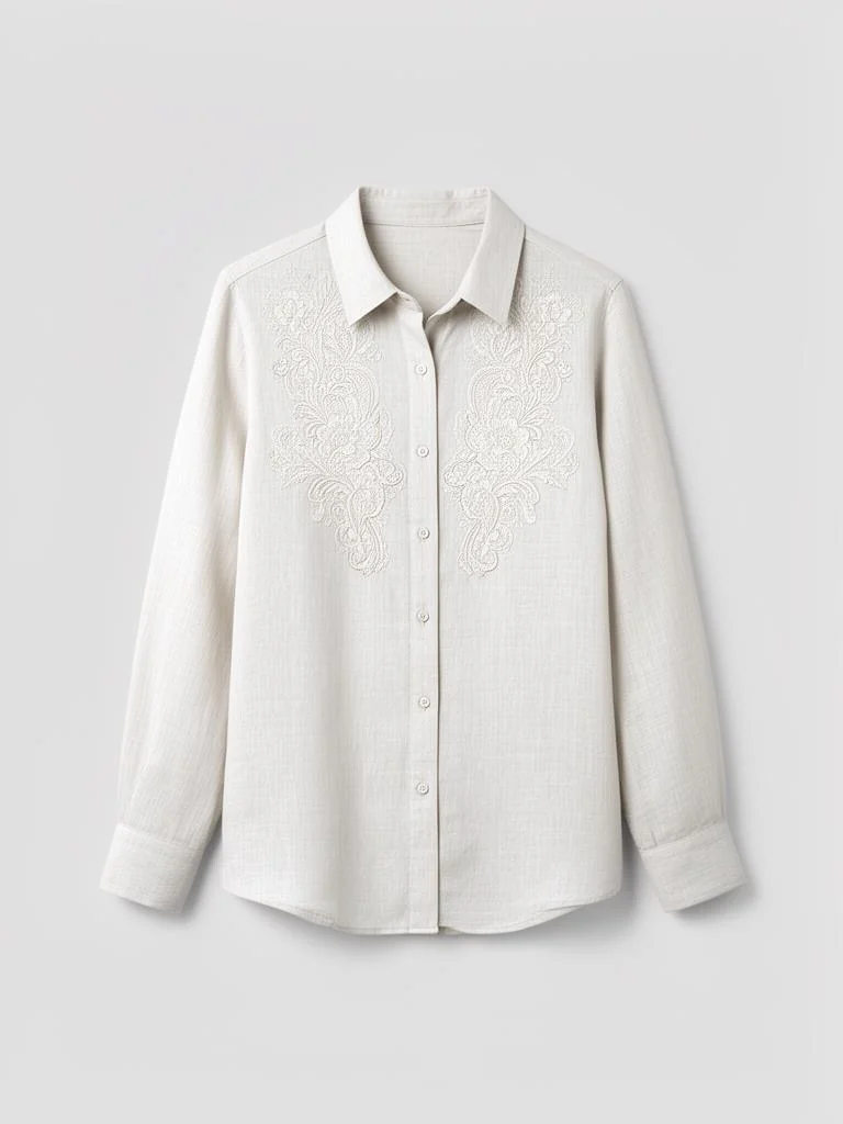 Lumen Studio Embroidered Linen Blend Button-Up Shirt