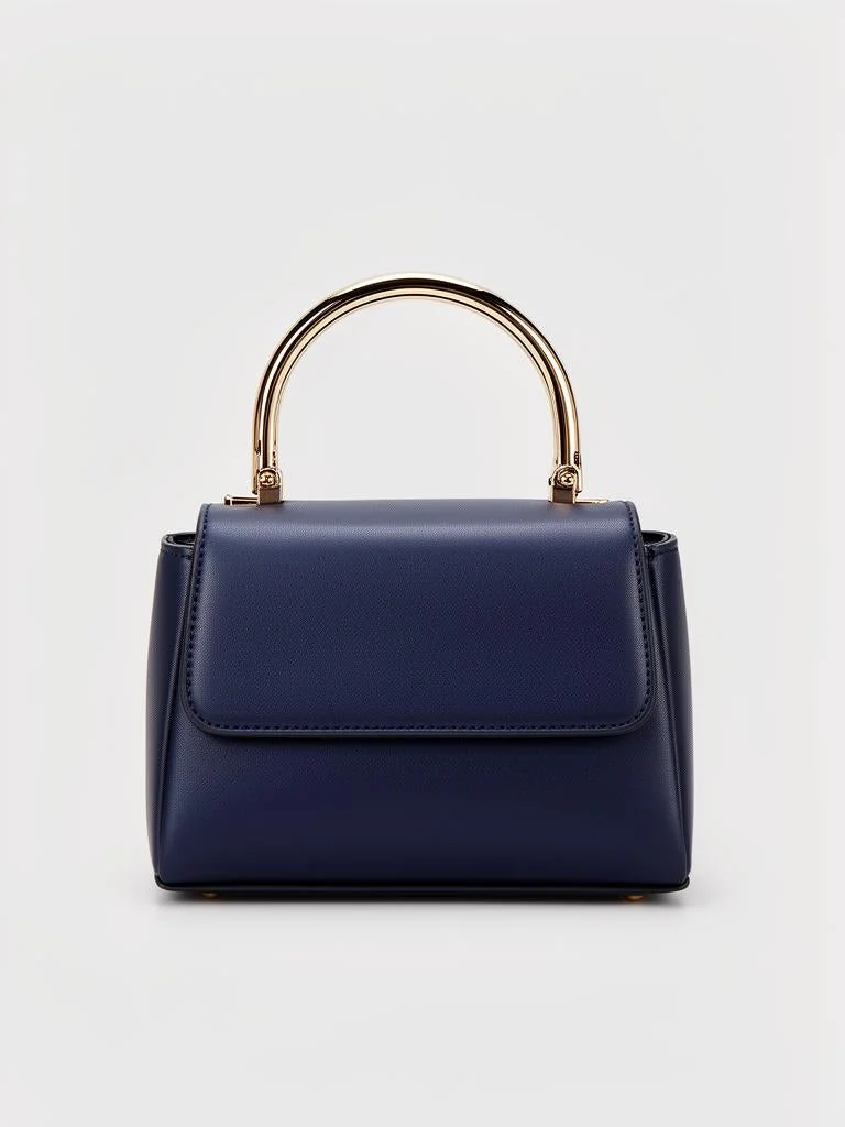 Compact Handbag With Metallic Handle