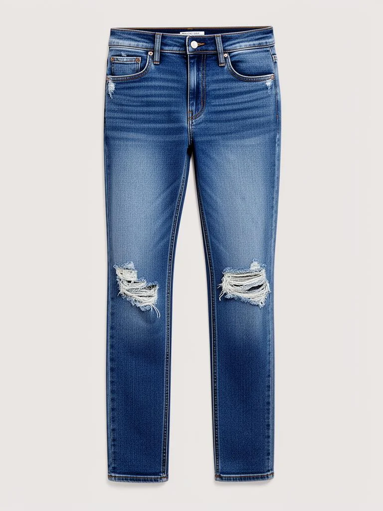 Lumen Studio Ripped Straight-Leg Mid-Rise Jeans