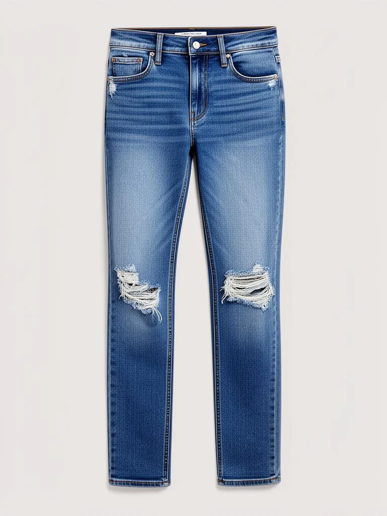 Mira & Stone Ripped Straight-Leg Mid-Rise Jeans
