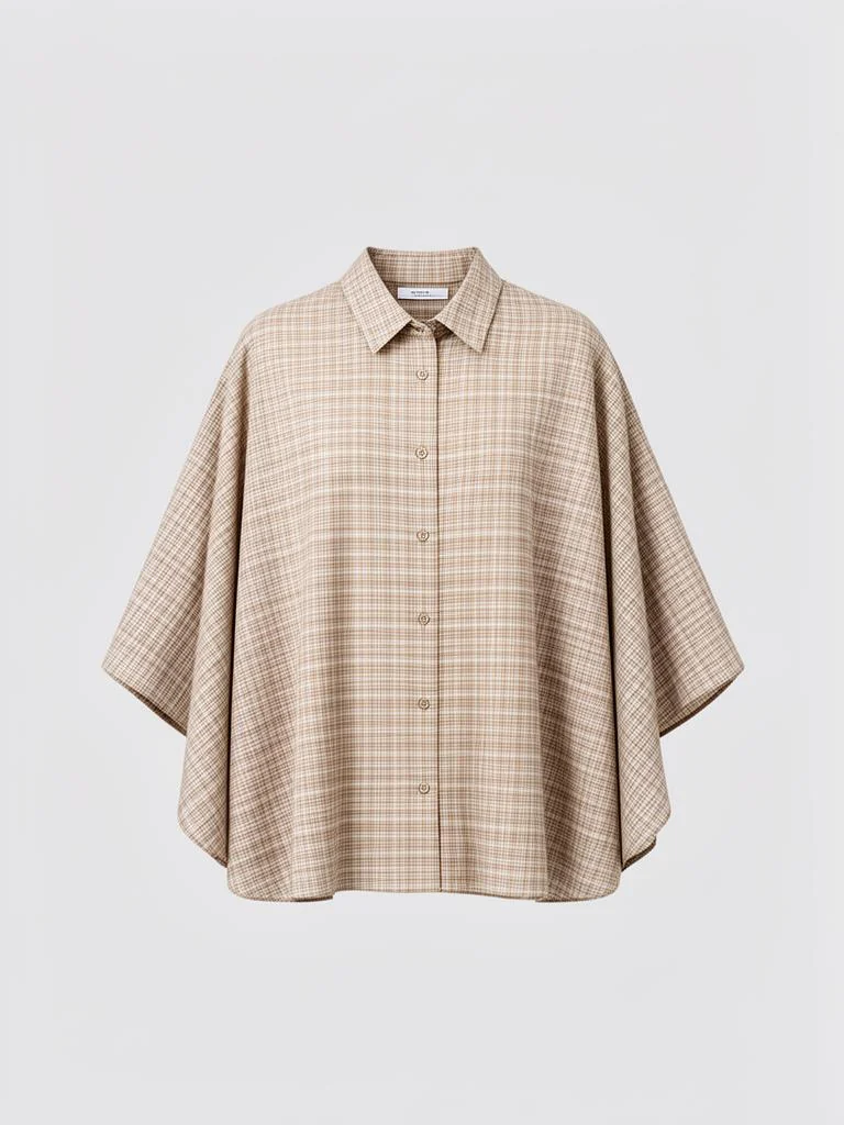 Check Pattern Cape Shirt