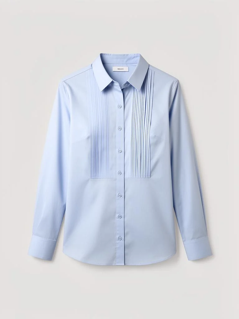 Pleated Poplin Button-Up Shirt