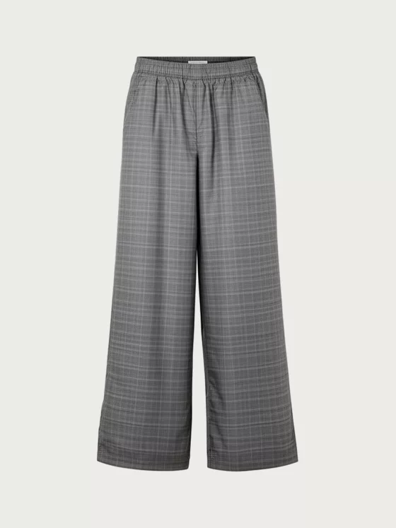 Northwind Check Pattern Nylon Wide-Leg Trousers