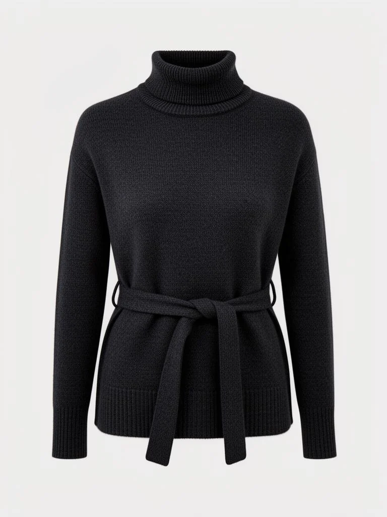 Wool High Neck Jumper With Belt
