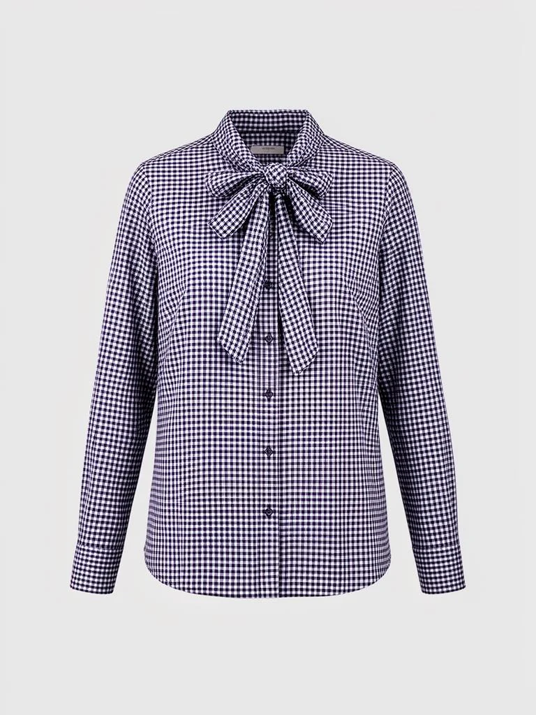 Lumen Studio Gingham Bow-Front Shirt