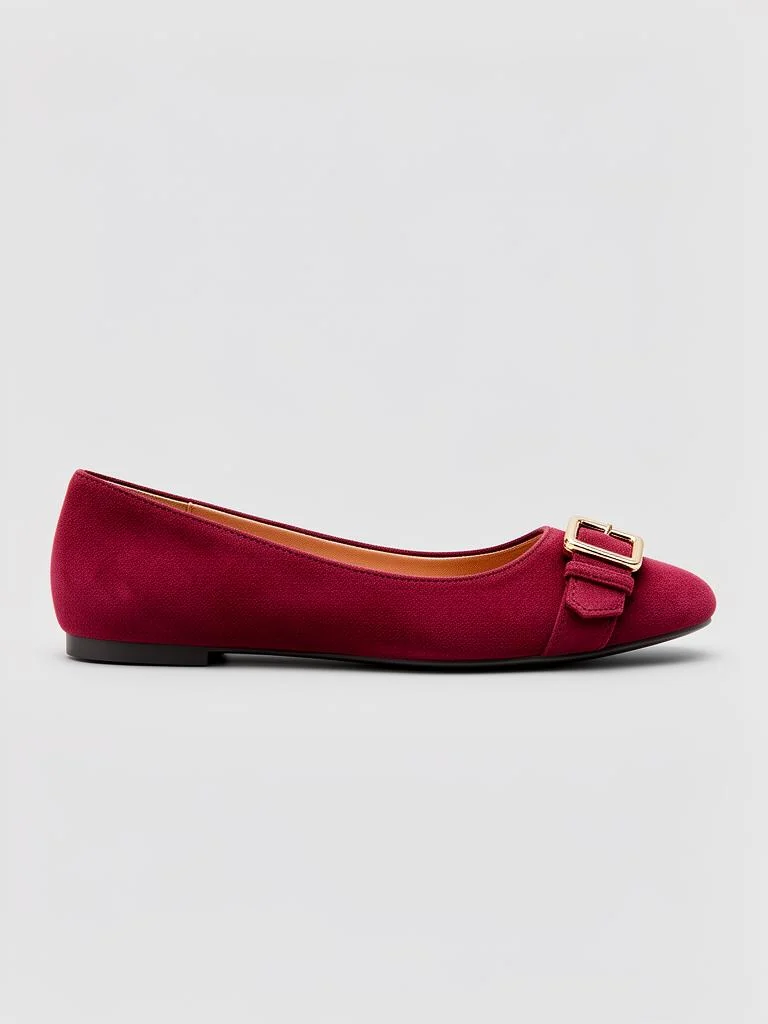 Suede Buckle Ballerina Flats