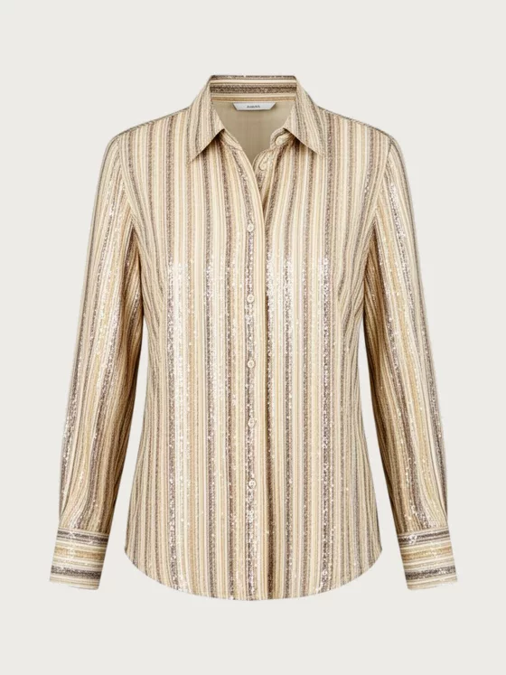 Striped Sequin Button-Up Shirt