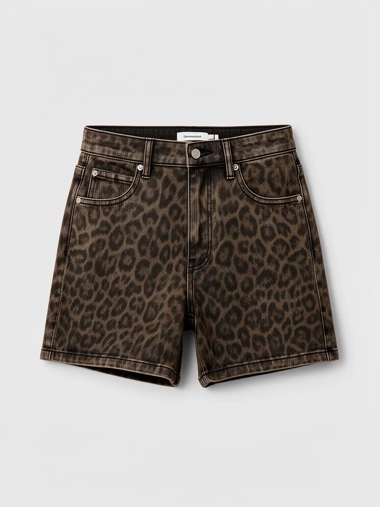 Lumen Studio Animal Print Denim Mini Shorts